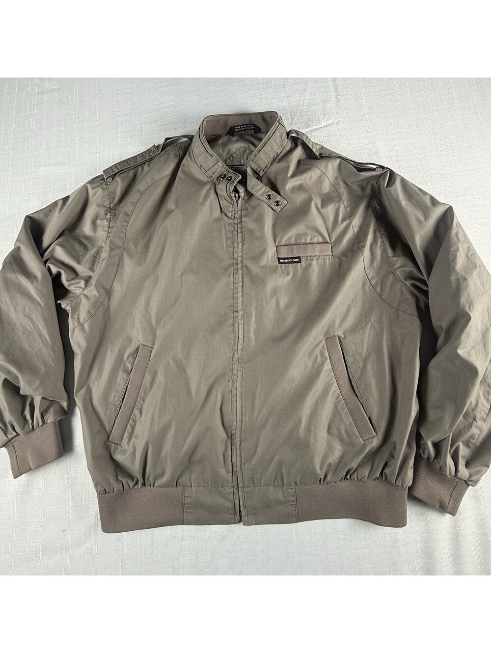 Members Only Men’s L Taupe Bomber Jacket Full Zip Racer Moto Lightweight Coat